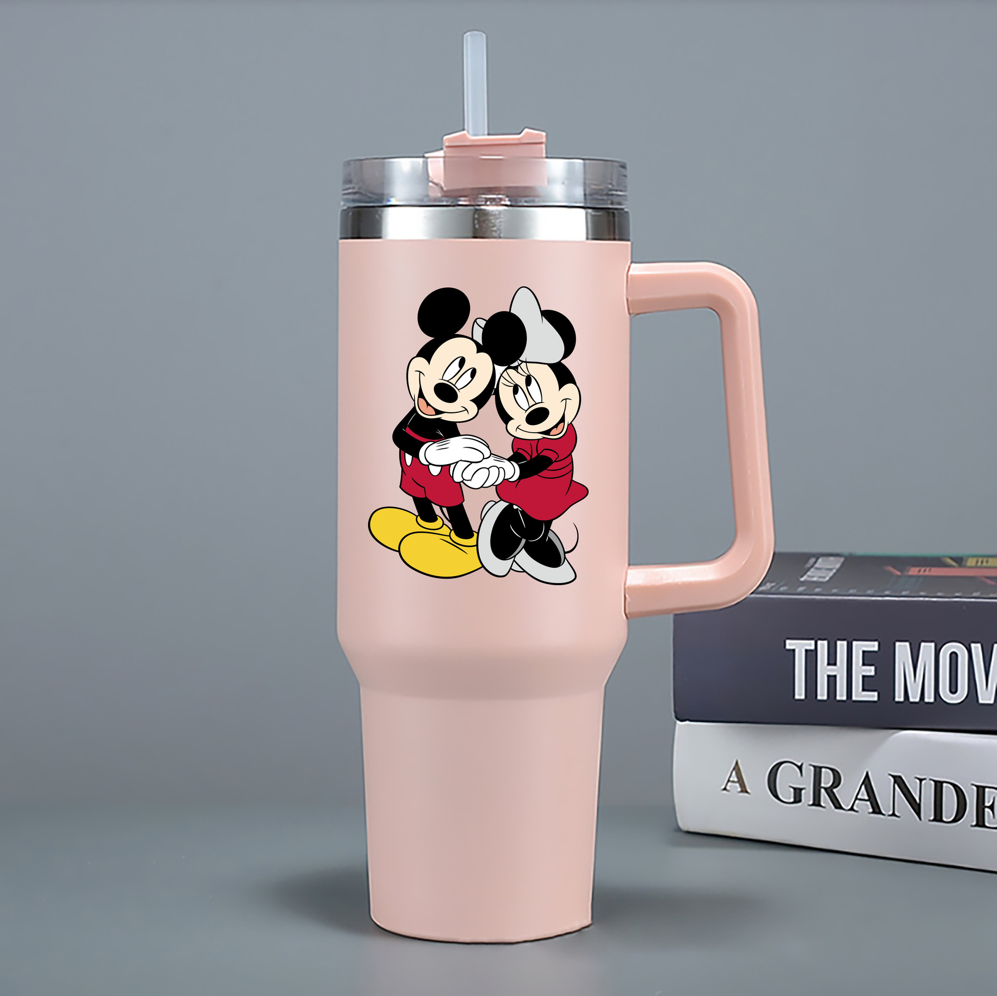 （画像用） ミッキーマウス Mickey Mouse 1200mL車用タンブラー - クリスタルステッカー（プラスチックストロー付き）